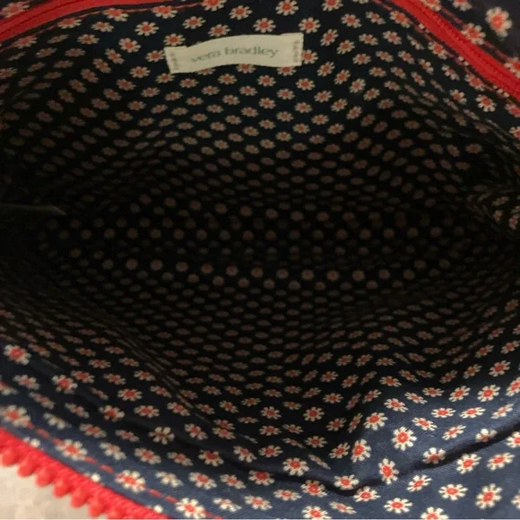 Vtg Vera Bradley red blue floral quiled cute baguette handbag purse tote - Picture 6 of 8